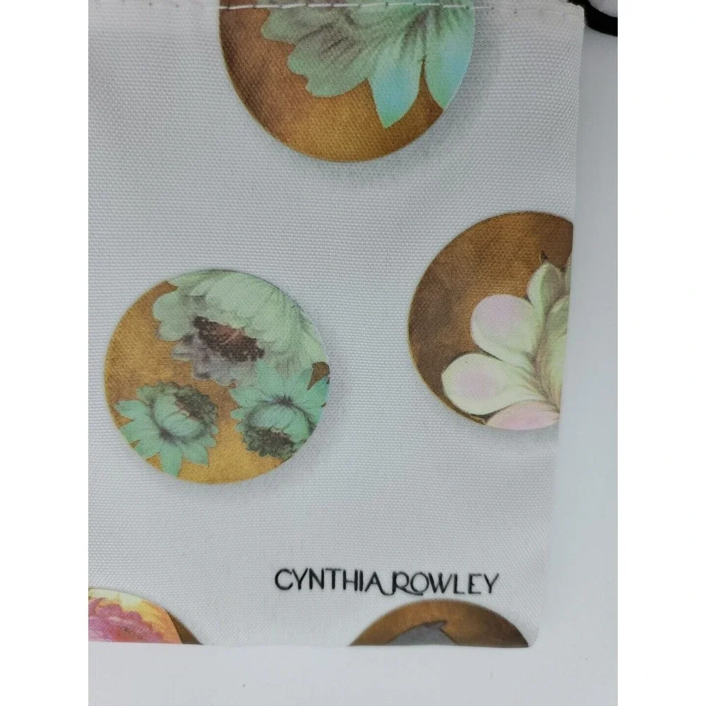 Cynthia‎ Rowley Makeup Bag White Floral Dots Clutch Cosmetic Pencil Pouch